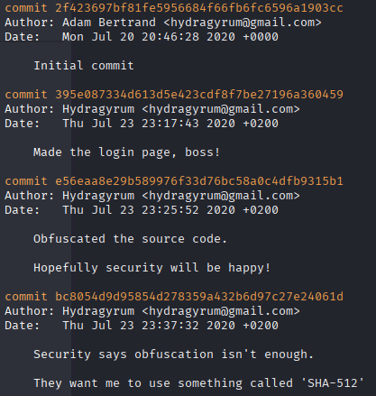Output of "git log"