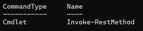 Running "Get-Command" on "stM", which returns "Invoke-RestMethod
