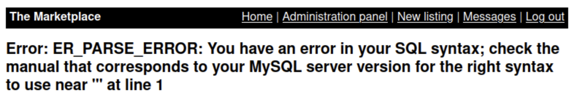 An error proving successful SQL injection