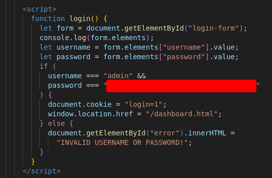 The JavaScript "login()" function
