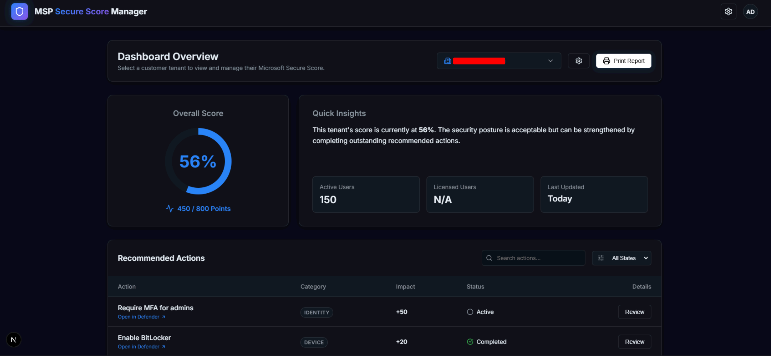 A Microsoft Secure Score dashboard written in Next.js