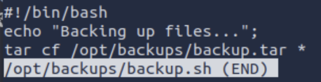 The contents of the script: "tar cf /opt/backups/backup.tar "