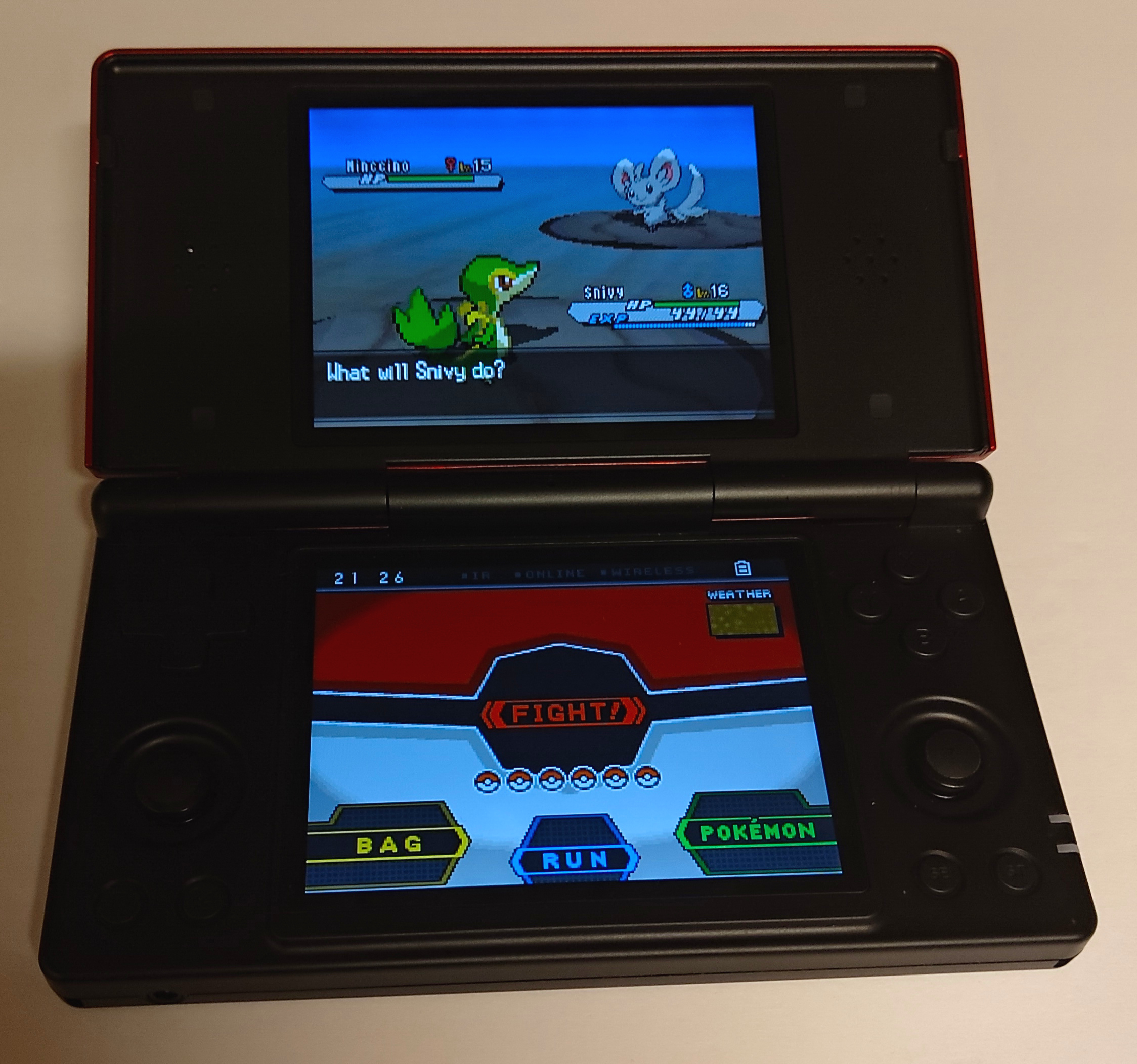 The Anbernic RG DS playing Pokémon White 2