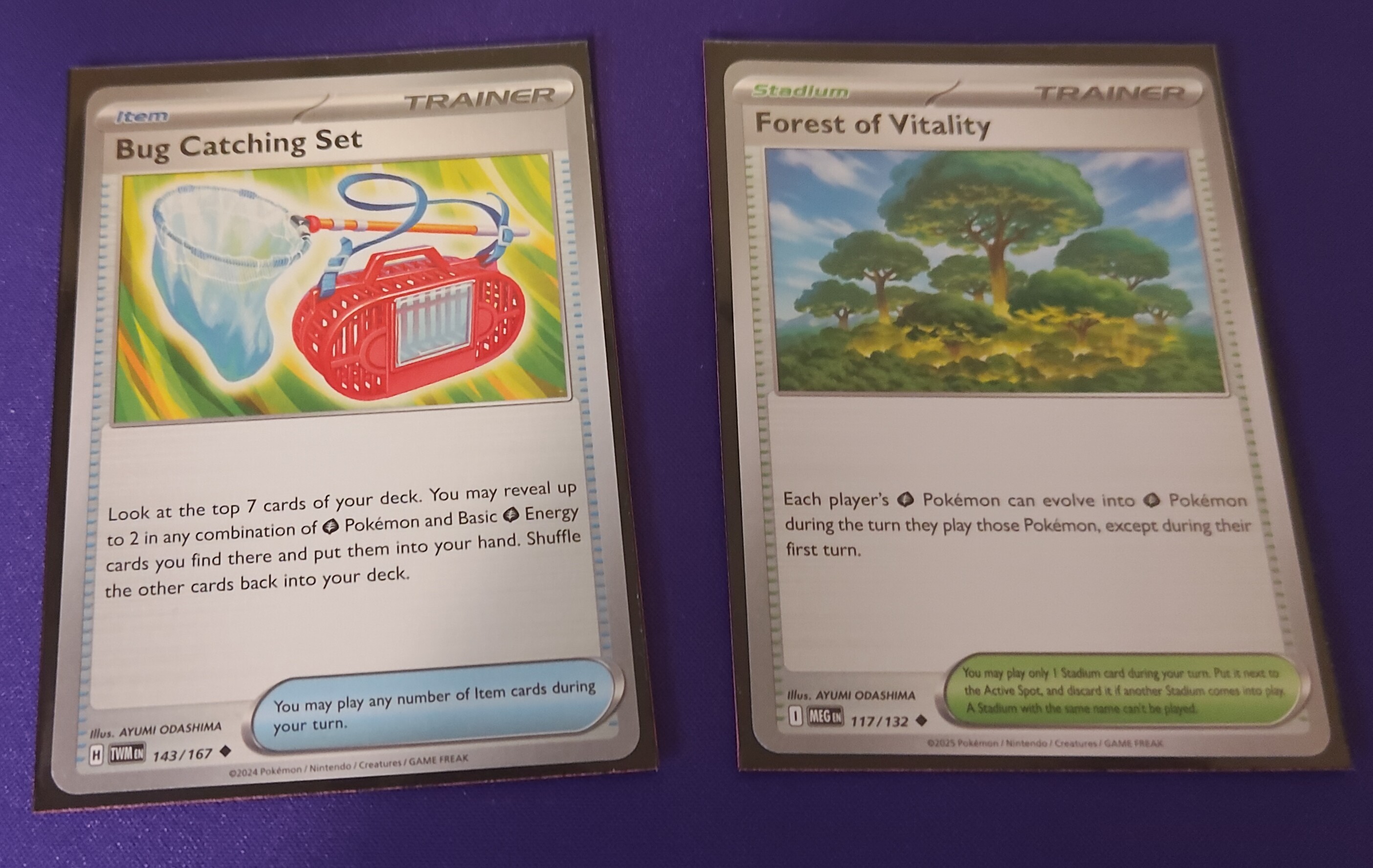 The Bug Catching Set and Forest of Vitality cards